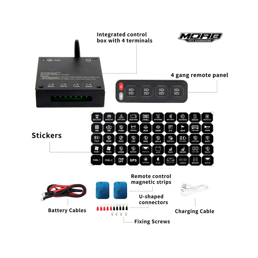 Caja Transmisora 4 Canales MOAB 4x4 con Control Inalámbrico – Gestión de Accesorios Offroad Inteligente