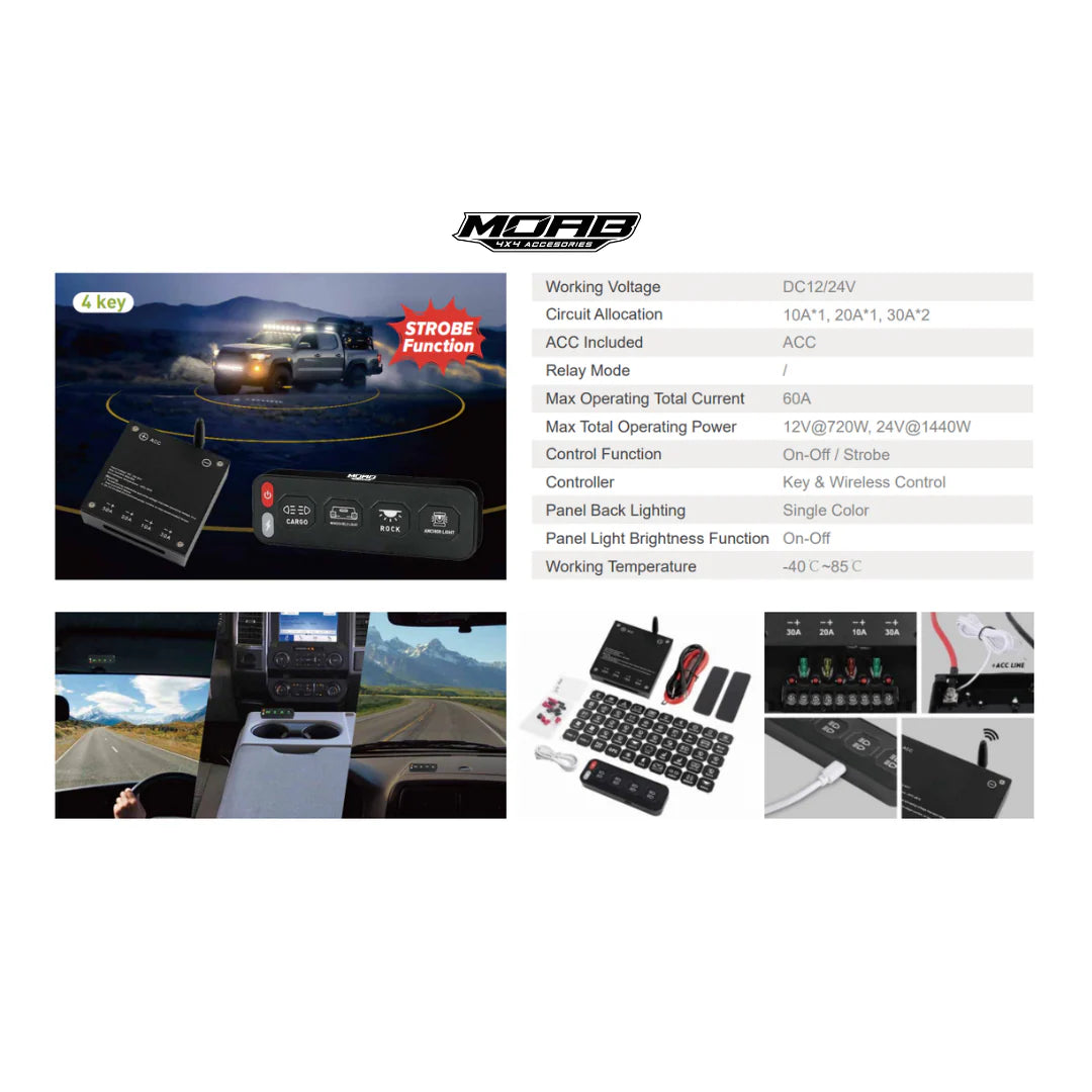 Caja Transmisora 4 Canales MOAB 4x4 con Control Inalámbrico – Gestión de Accesorios Offroad Inteligente