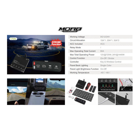 Caja Transmisora 4 Canales MOAB 4x4 con Control Inalámbrico – Gestión de Accesorios Offroad Inteligente